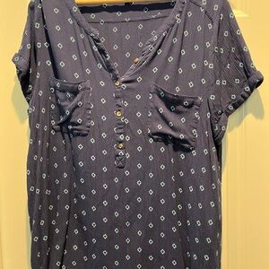 Sonoma Navy Short Sleeve Henley Tunic with Mint Diamond Motif